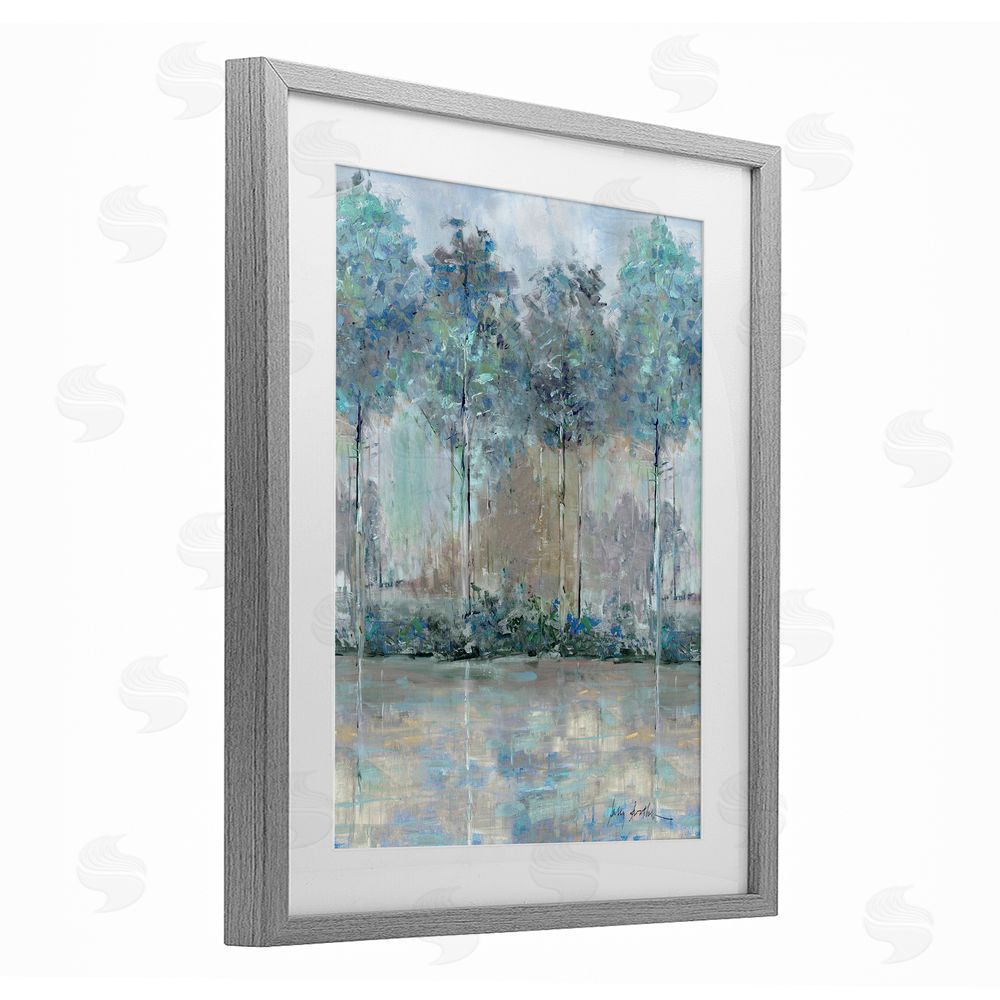 Sally Swatland Subdued Impression of Trees Gray Framed Print Under Glass Wall Art