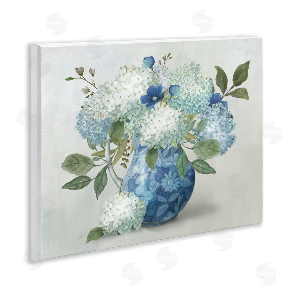 Nan Ornate Vase with Hydrangeas Wooden Wall Plaque Art Print