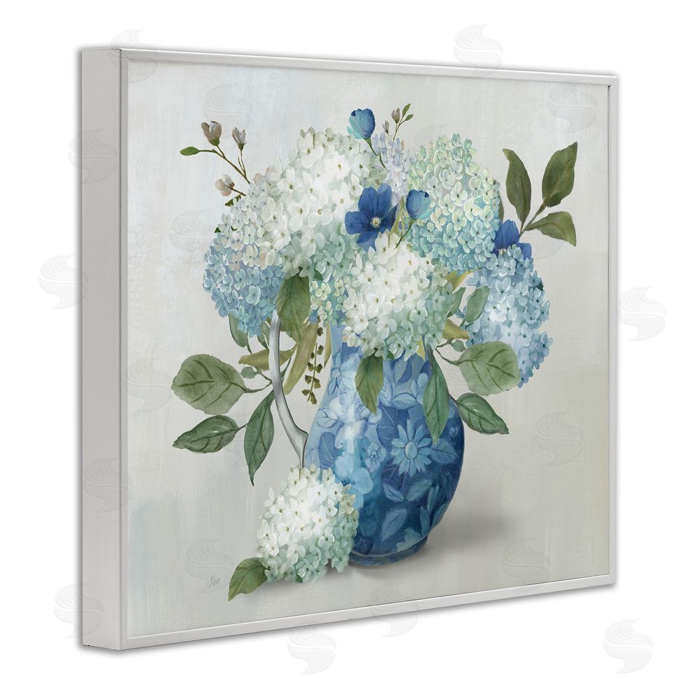 Nan Ornate Vase with Hydrangeas White Framed Giclee Wall Art Print