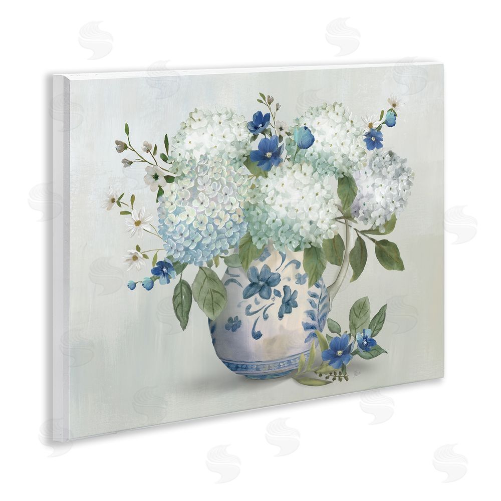 Nan Ivory & Blue Hydrangea Vase Wooden Wall Plaque Art Print