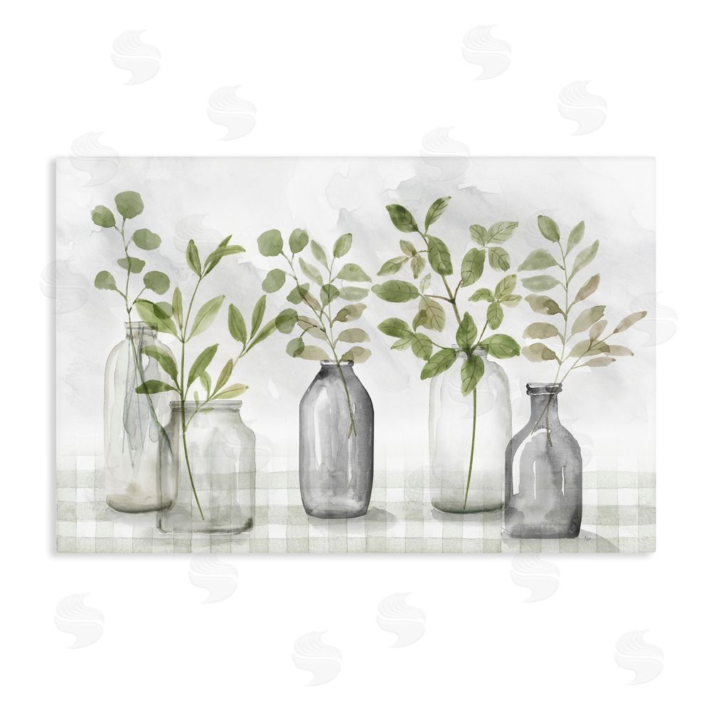 Nan Greenery Leaves in Vases Stretched Canvas Wall Art Print