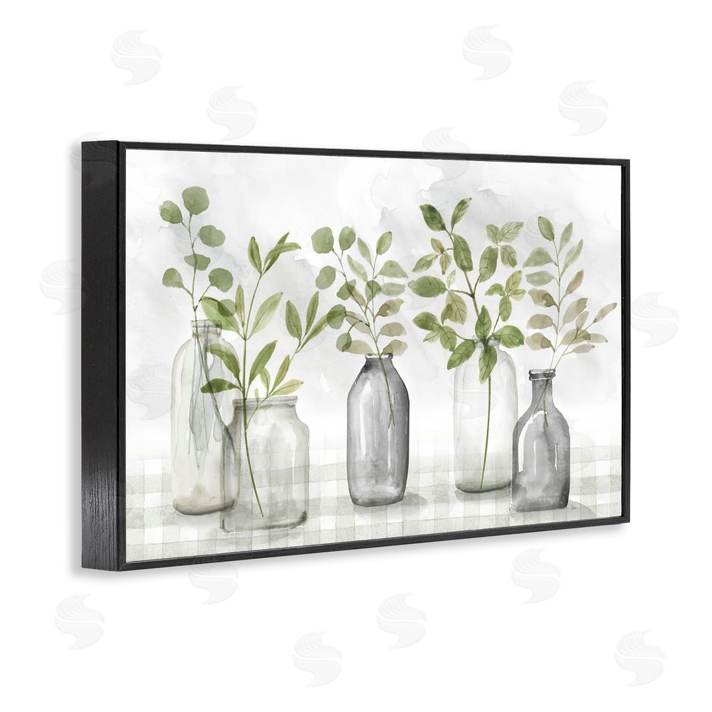 Nan Greenery Leaves in Vases Black Framed Giclee Wall Art Print
