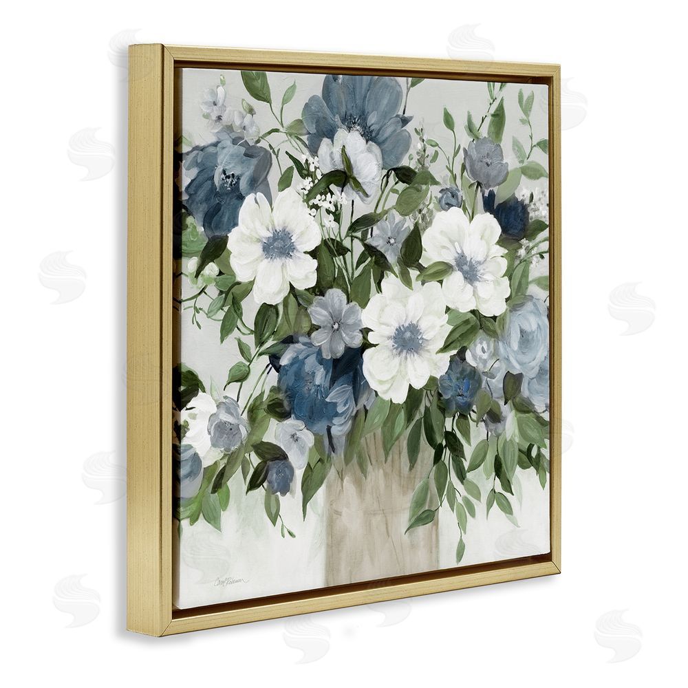 Carol Robinson White & Grey Blossoms Gold Floating Frame Canvas Wall Art Print
