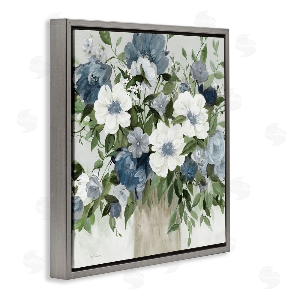 Carol Robinson White & Grey Blossoms Gray Floating Frame Canvas Wall Art Print