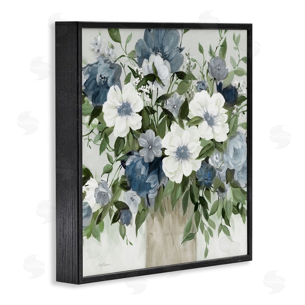 Carol Robinson White & Grey Blossoms Black Framed Giclee Wall Art Print
