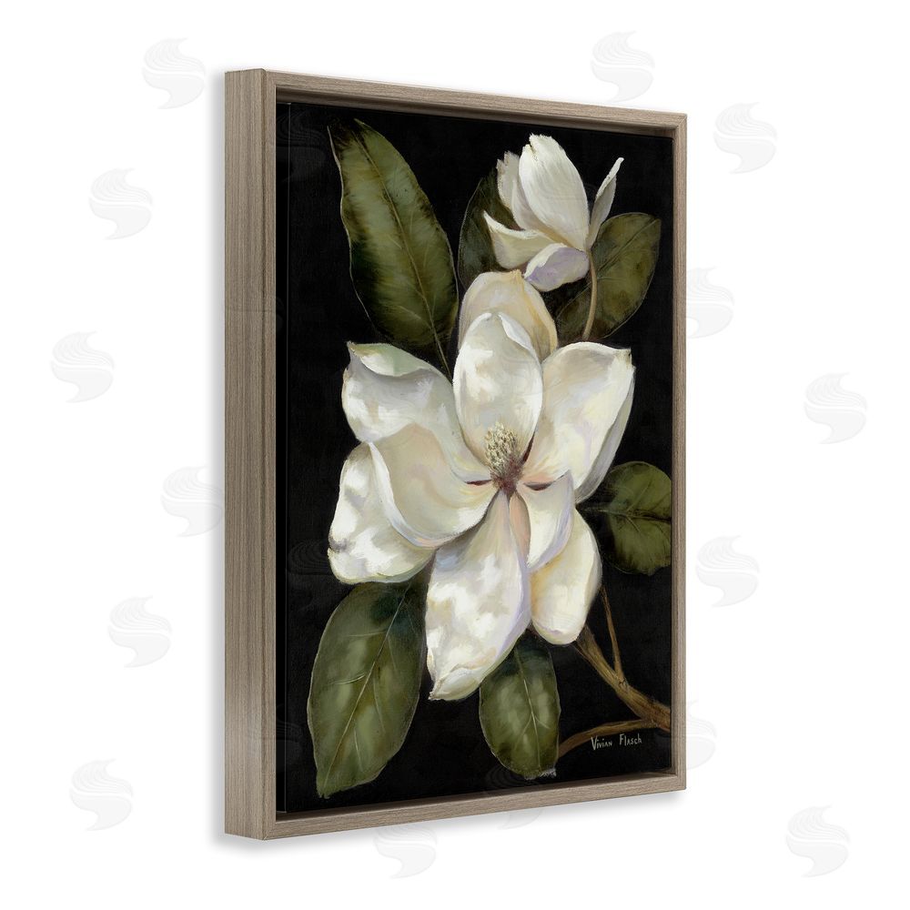 Nan Blooming Magnolia Buds Brown Floating Frame Canvas Wall Art Print