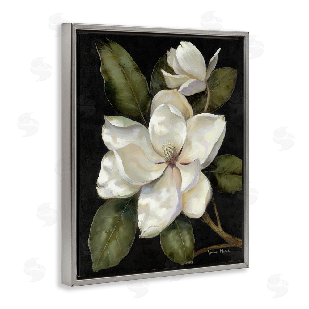 Nan Blooming Magnolia Buds Gray Floating Frame Canvas Wall Art Print