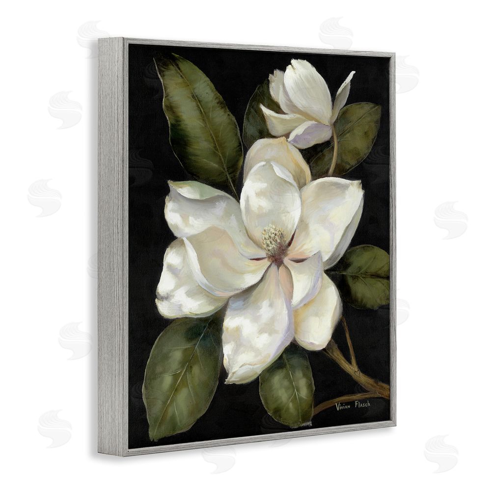 Nan Blooming Magnolia Buds Gray Framed Giclee Wall Art Print