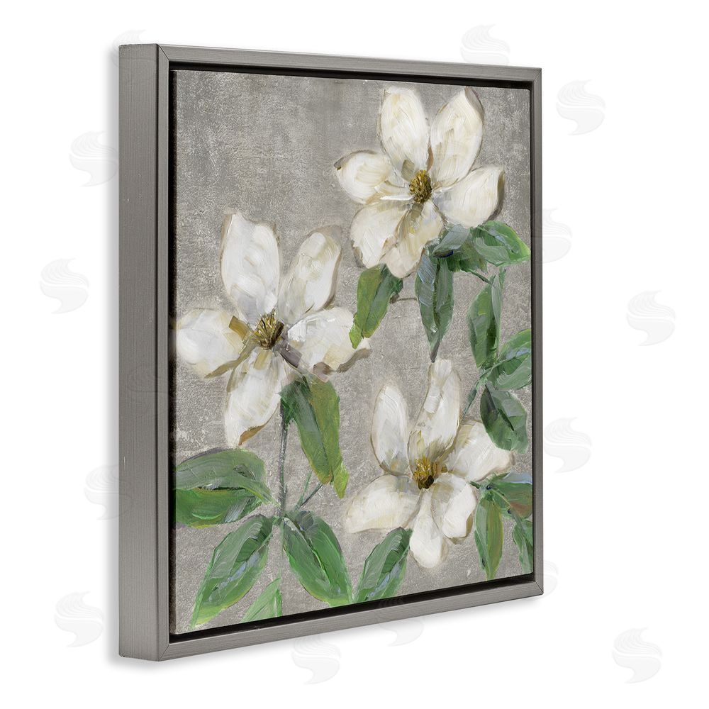 Sally Swatland Ivory Magnolia Trio Gray Floating Frame Canvas Wall Art Print