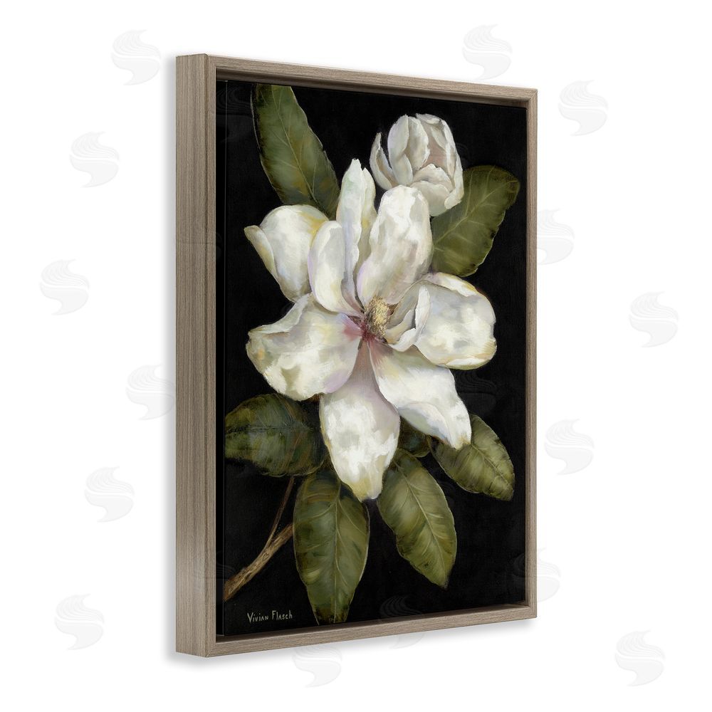 Nan Budding Magnolia Blooms Brown Floating Frame Canvas Wall Art Print