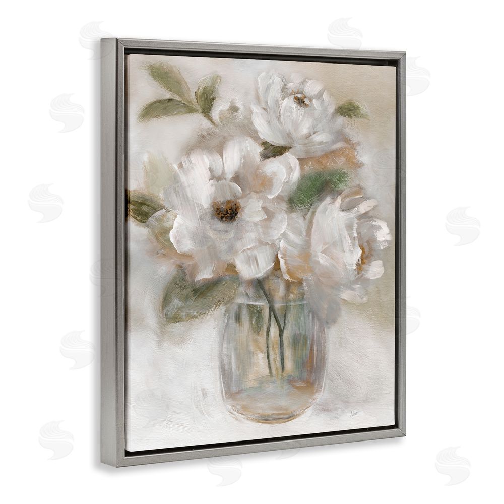 Nan Brushed Neutrals Bouquet Gray Floating Frame Canvas Wall Art Print