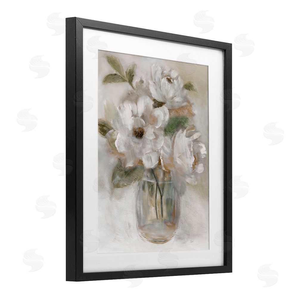 Nan Brushed Neutrals Bouquet Black Framed Print Under Glass Wall Art