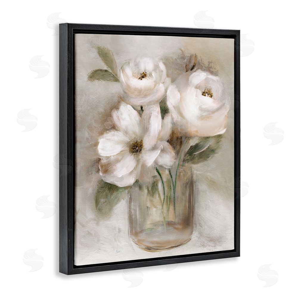 Nan Soft Brushstroke Roses Black Floating Frame Canvas Wall Art Print