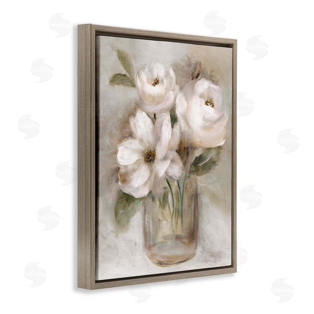 Nan Soft Brushstroke Roses Brown Floating Frame Canvas Wall Art Print