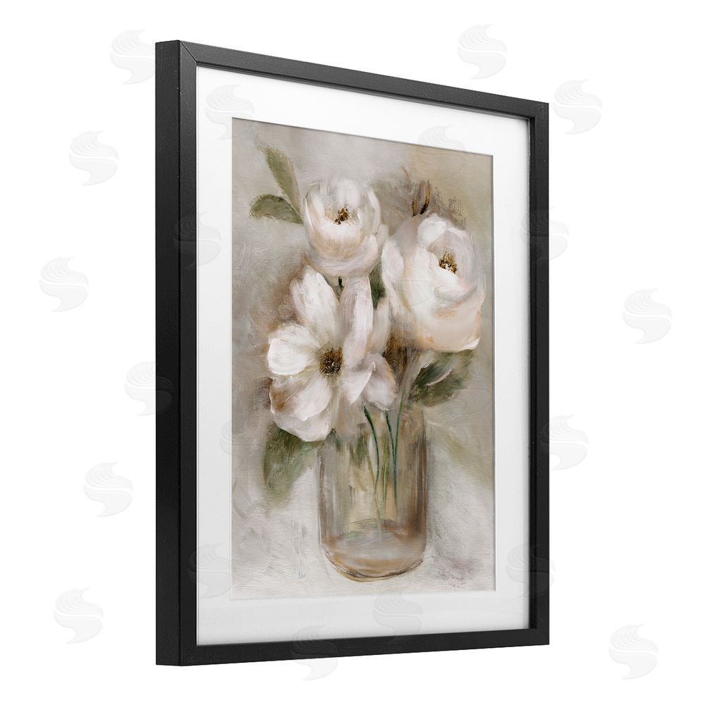 Nan Soft Brushstroke Roses Black Framed Print Under Glass Wall Art