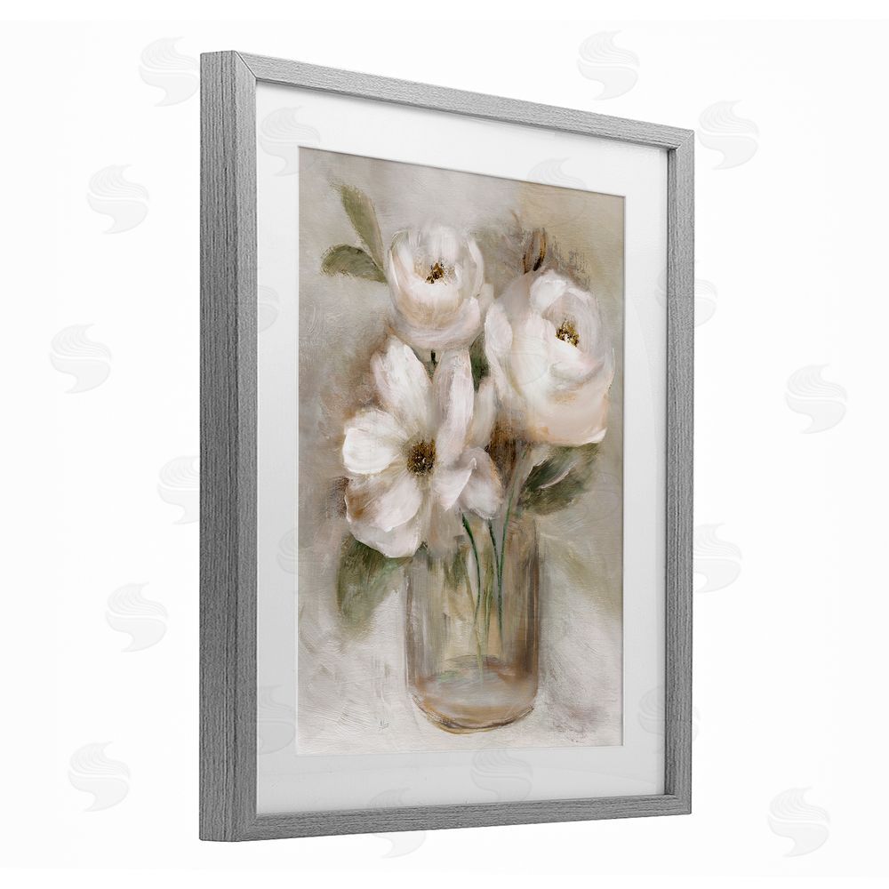 Nan Soft Brushstroke Roses Gray Framed Print Under Glass Wall Art