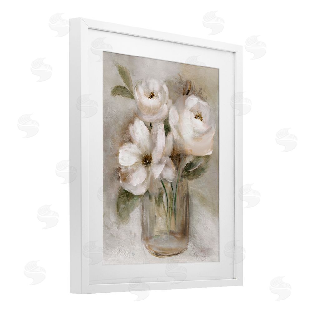 Nan Soft Brushstroke Roses White Framed Print Under Glass Wall Art