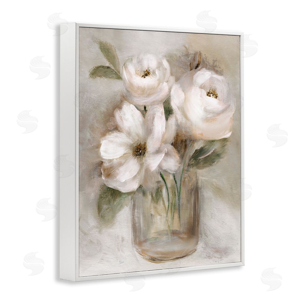 Nan Soft Brushstroke Roses White Framed Giclee Wall Art Print