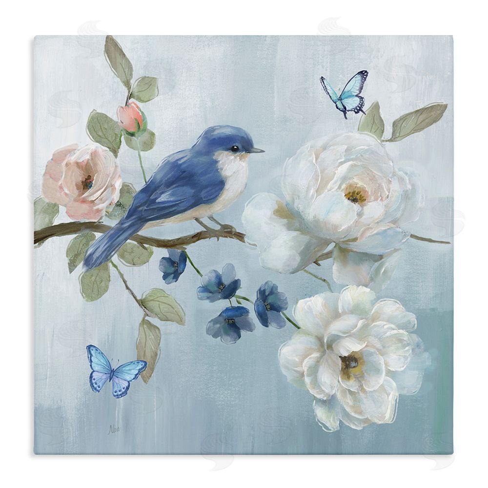 Nan Blue Bird Tranquility Stretched Canvas Wall Art Print