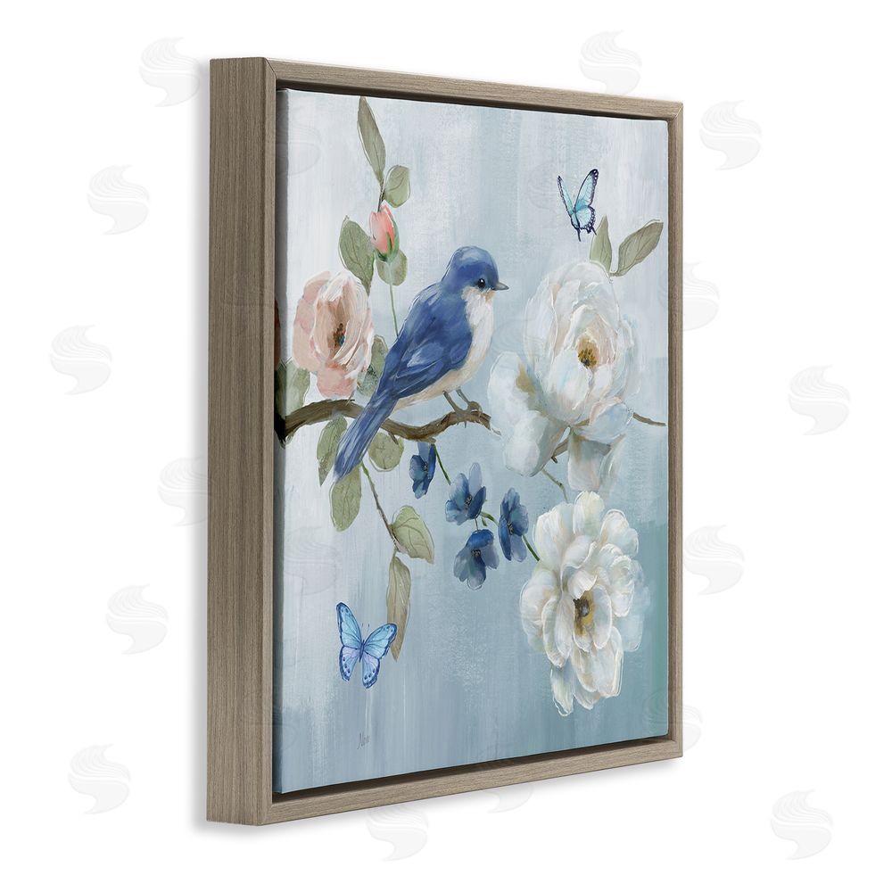 Nan Blue Bird Tranquility Brown Floating Frame Canvas Wall Art Print