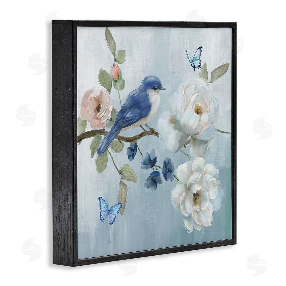 Nan Blue Bird Tranquility Black Framed Giclee Wall Art Print