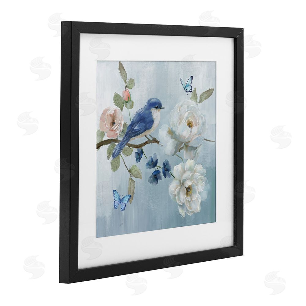 Nan Blue Bird Tranquility Black Framed Print Under Glass Wall Art