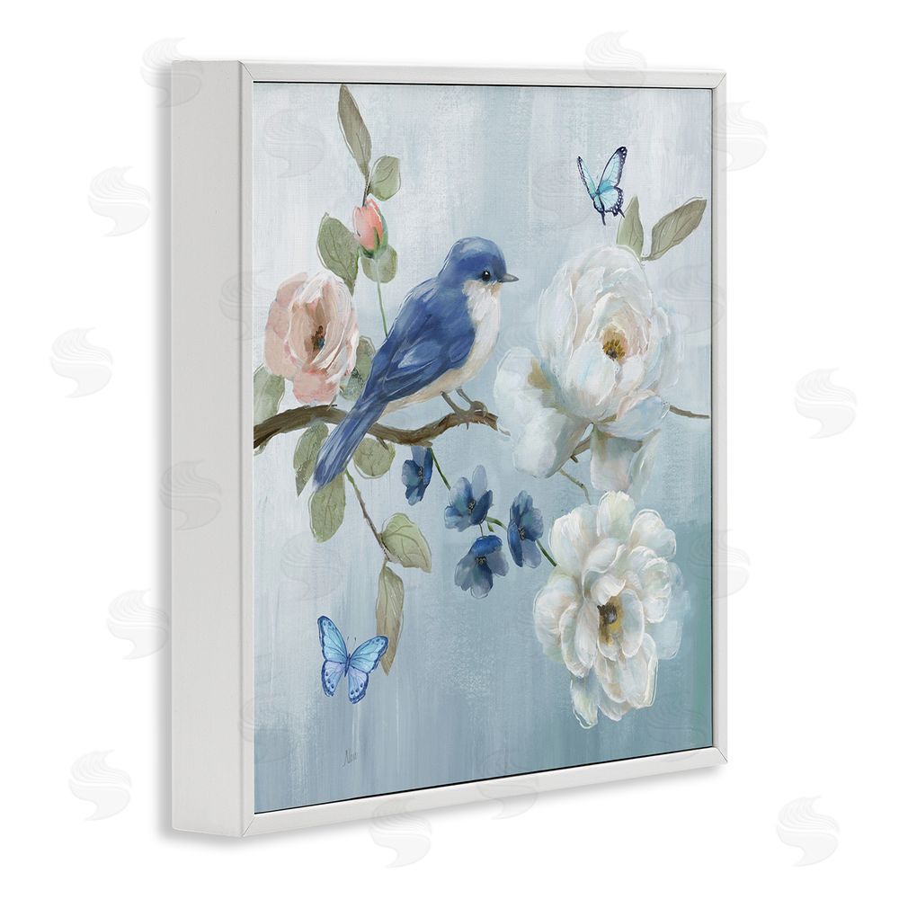 Nan Blue Bird Tranquility White Framed Giclee Wall Art Print