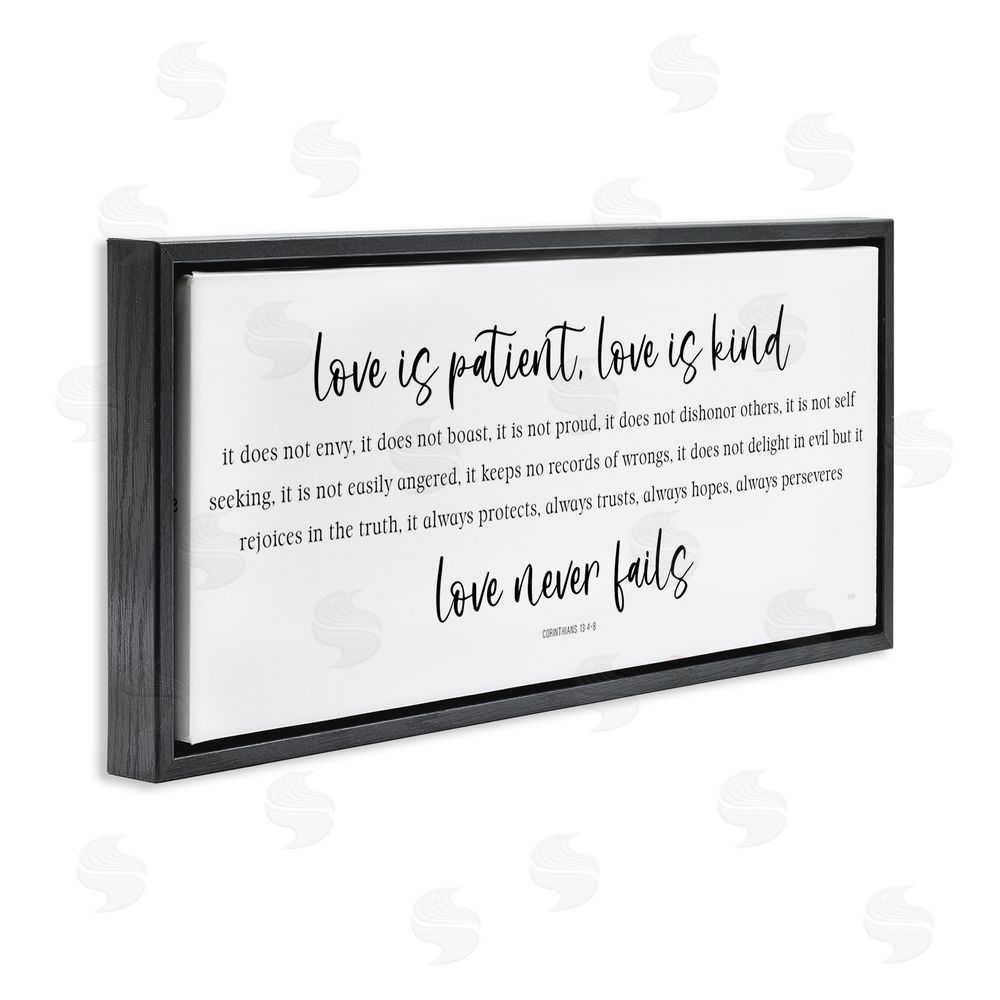 Natalie Carpentieri Love Never Fails Proverb Black Floating Frame Canvas Wall Art Print