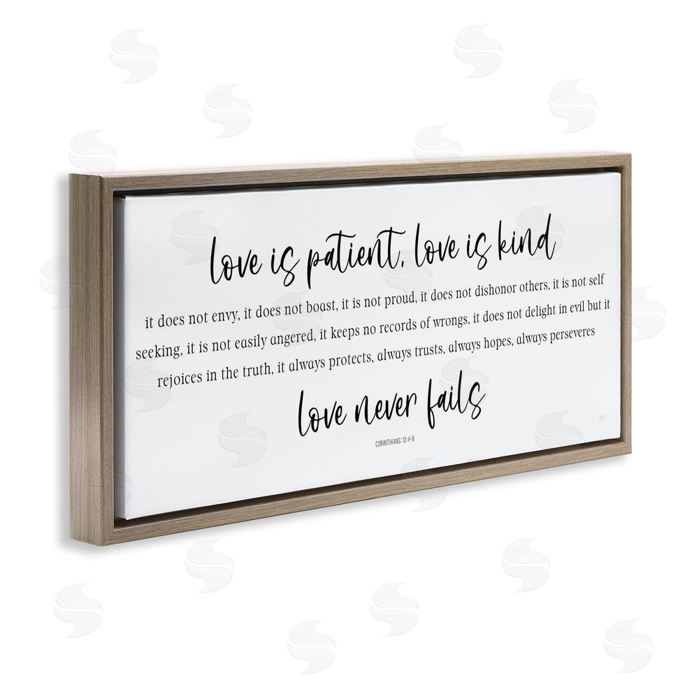 Natalie Carpentieri Love Never Fails Proverb Brown Floating Frame Canvas Wall Art Print