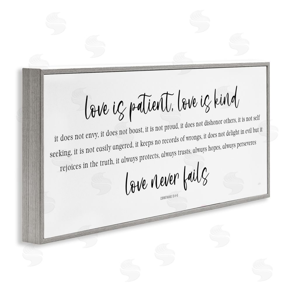 Natalie Carpentieri Love Never Fails Proverb Gray Framed Giclee Wall Art Print