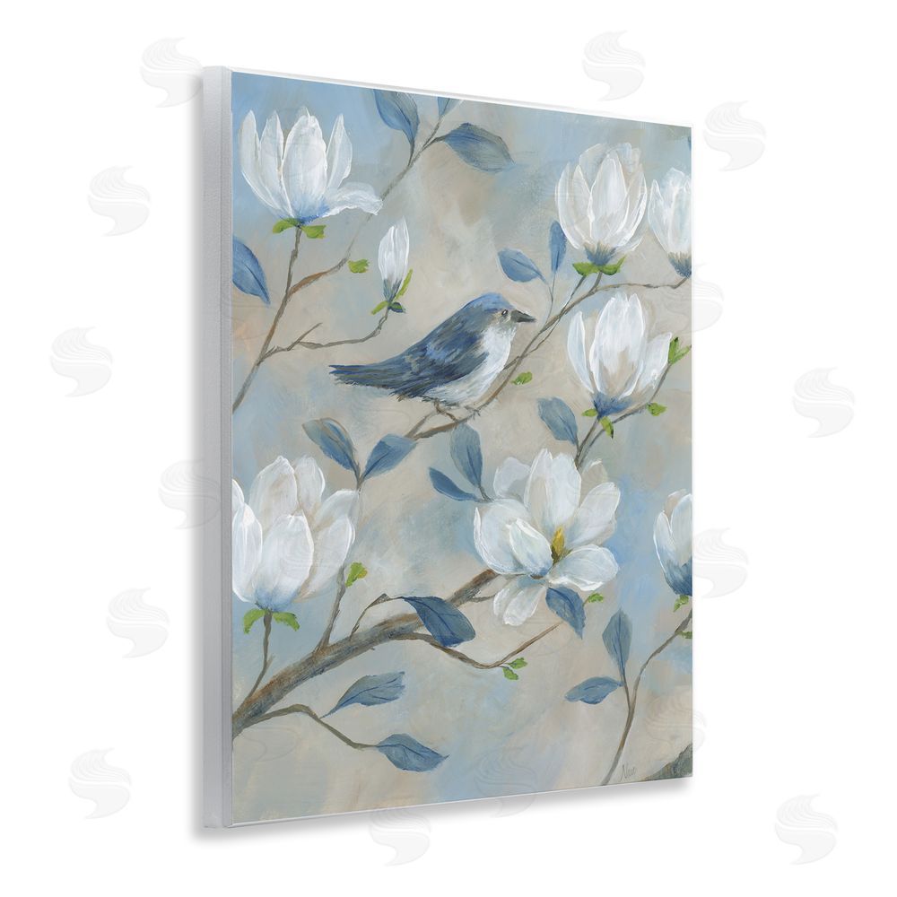 Nan Blue Bird & Magnolia Wooden Wall Plaque Art Print