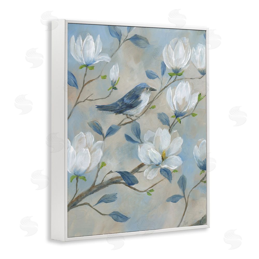Nan Blue Bird & Magnolia White Framed Giclee Wall Art Print