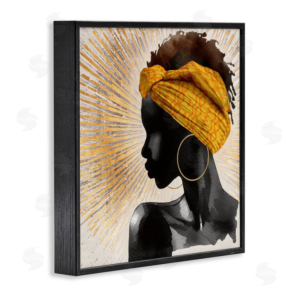 CAD Designs Golden Sunburst Profile with Headwrap Black Framed Giclee Wall Art Print