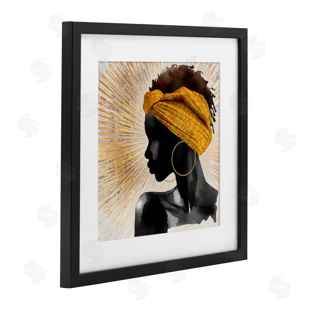 CAD Designs Golden Sunburst Profile with Headwrap Black Framed Print Under Glass Wall Art