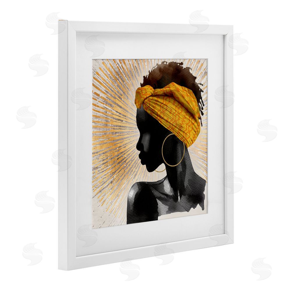 CAD Designs Golden Sunburst Profile with Headwrap White Framed Print Under Glass Wall Art