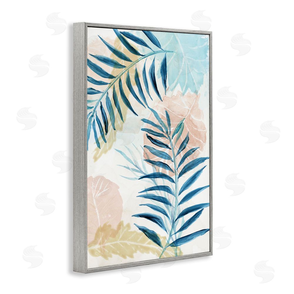 Nan Blue Palm Fronds in Pastel Haze Gray Framed Giclee Wall Art Print