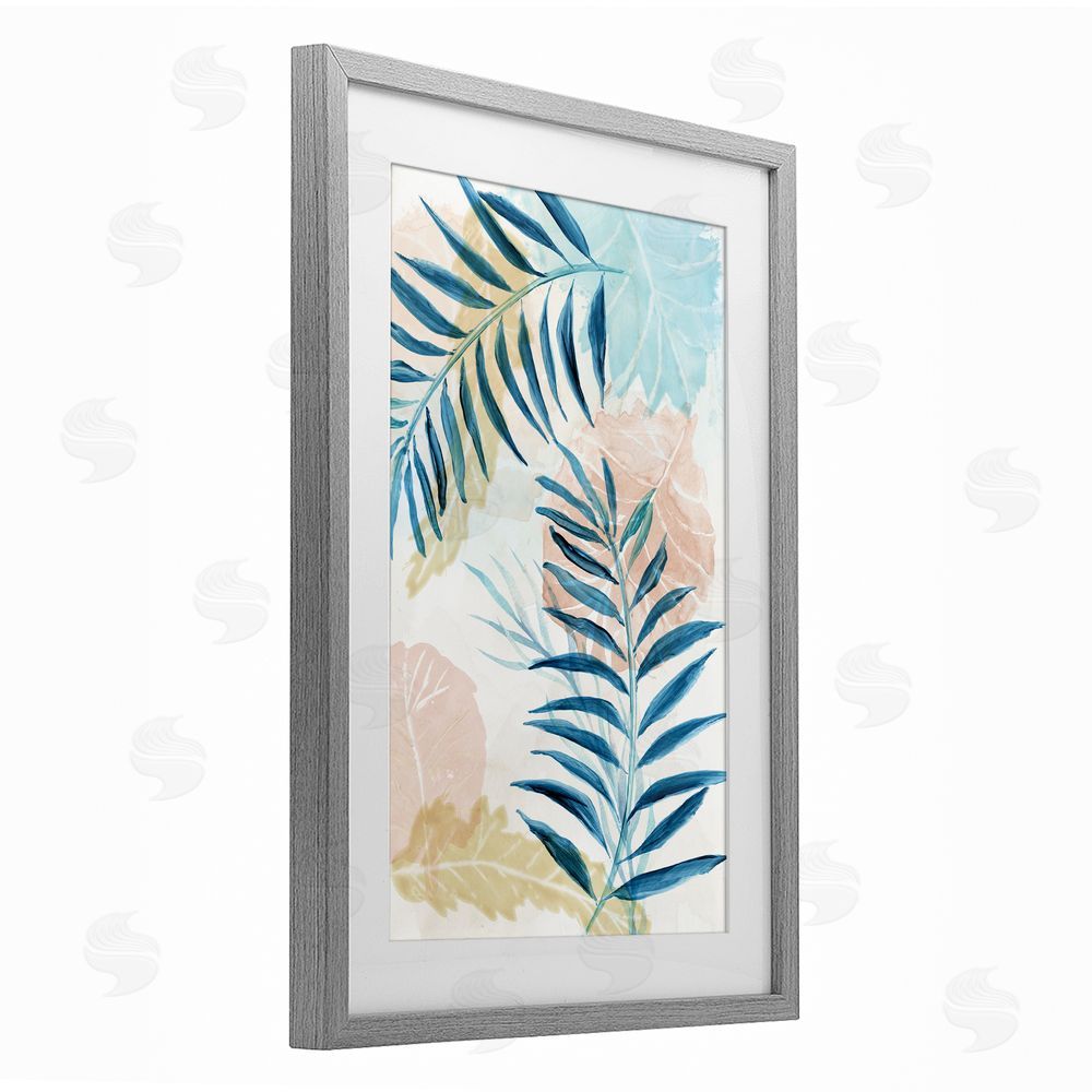 Nan Blue Palm Fronds in Pastel Haze Gray Framed Print Under Glass Wall Art