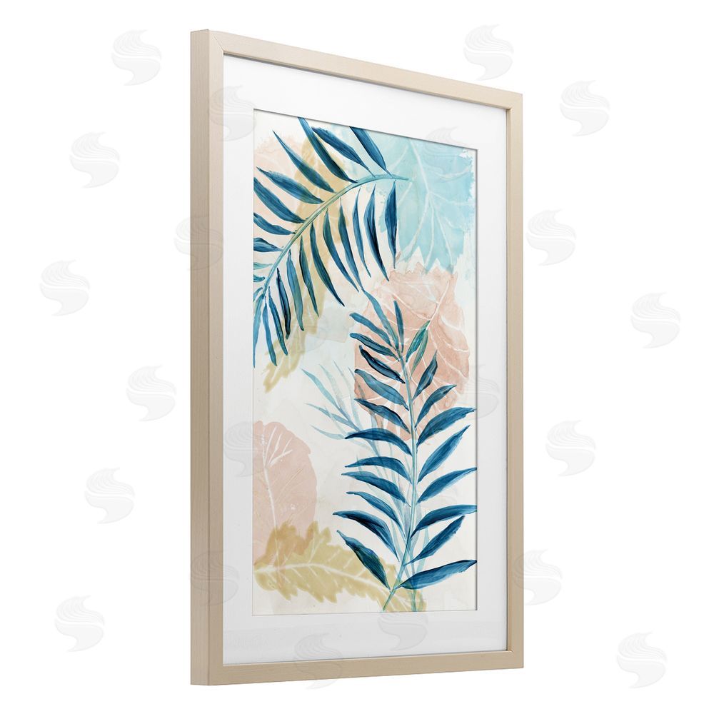 Nan Blue Palm Fronds in Pastel Haze Brown Framed Print Under Glass Wall Art