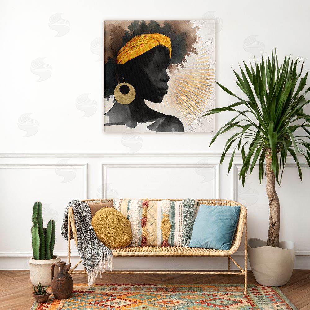 CAD Designs Sunburst Silhouette with Headwrap Stretched Canvas Wall Art in Room