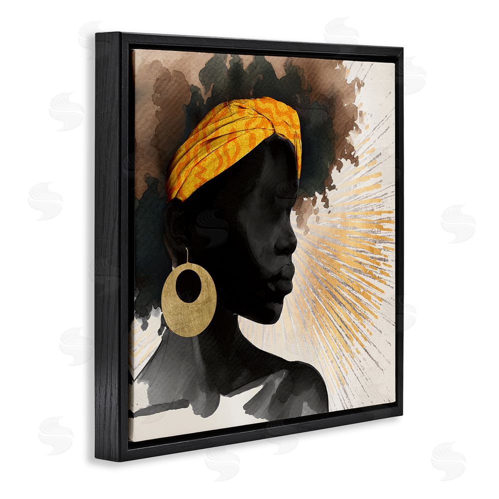 CAD Designs Sunburst Silhouette with Headwrap Black Floating Frame Canvas Wall Art Print