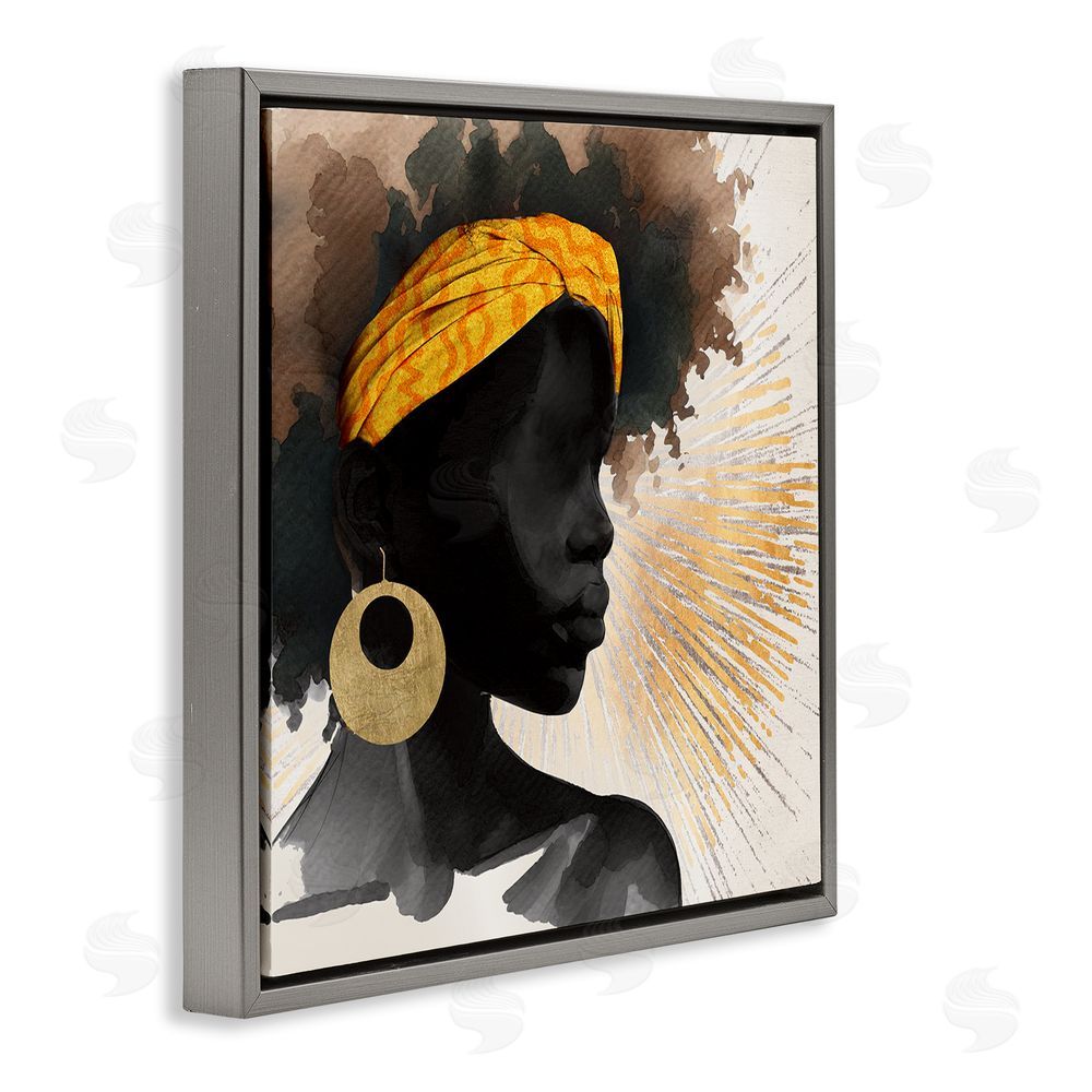 CAD Designs Sunburst Silhouette with Headwrap Gray Floating Frame Canvas Wall Art Print