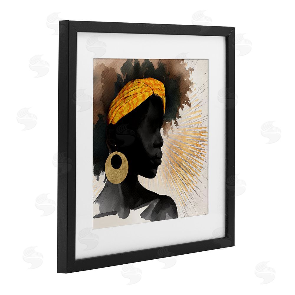CAD Designs Sunburst Silhouette with Headwrap Black Framed Print Under Glass Wall Art