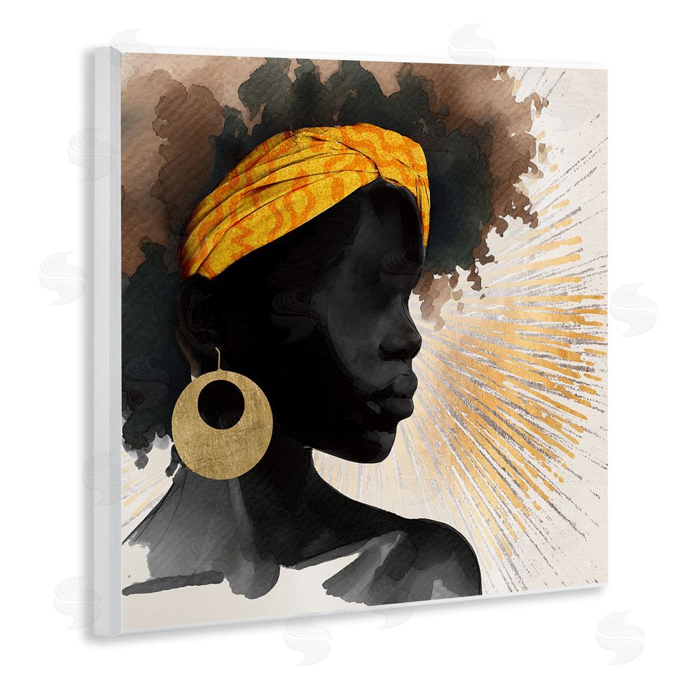 CAD Designs Sunburst Silhouette with Headwrap Wooden Wall Plaque Art Print