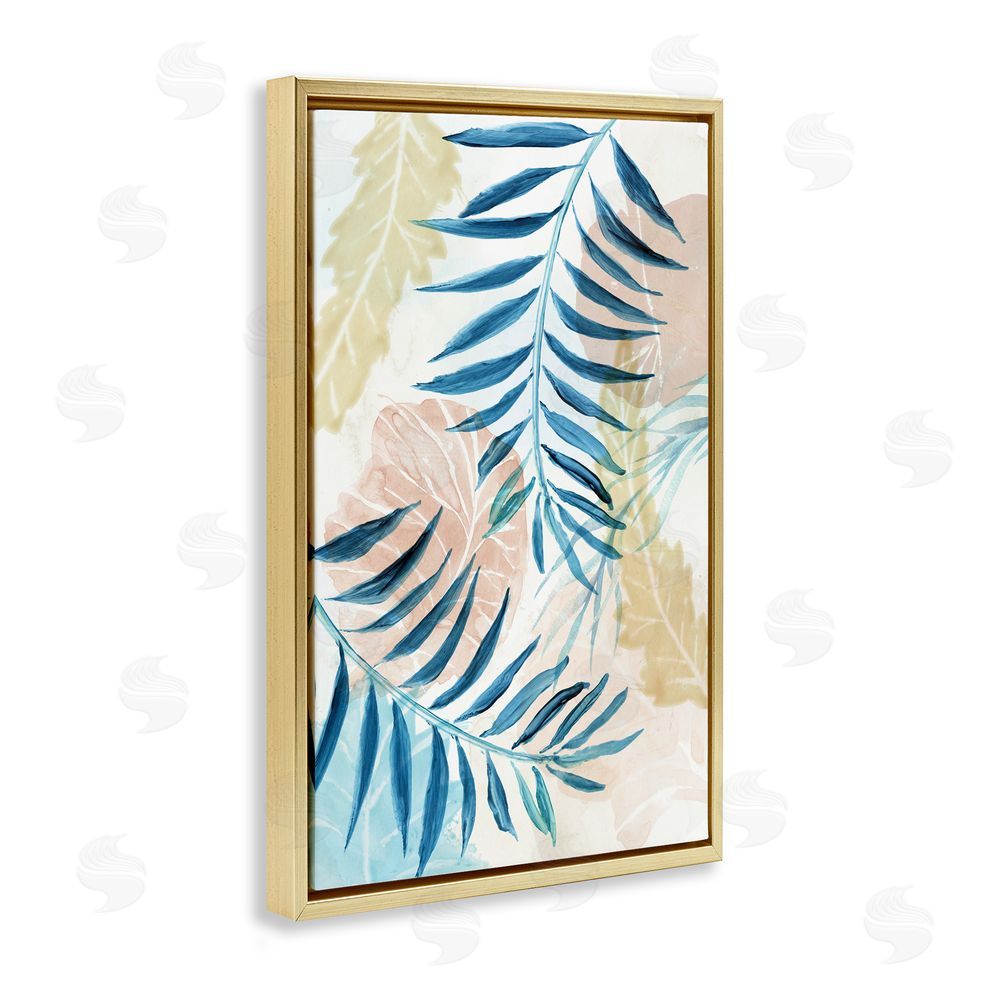 Nan Palm Fronds in Pastel Haze Gold Floating Frame Canvas Wall Art Print