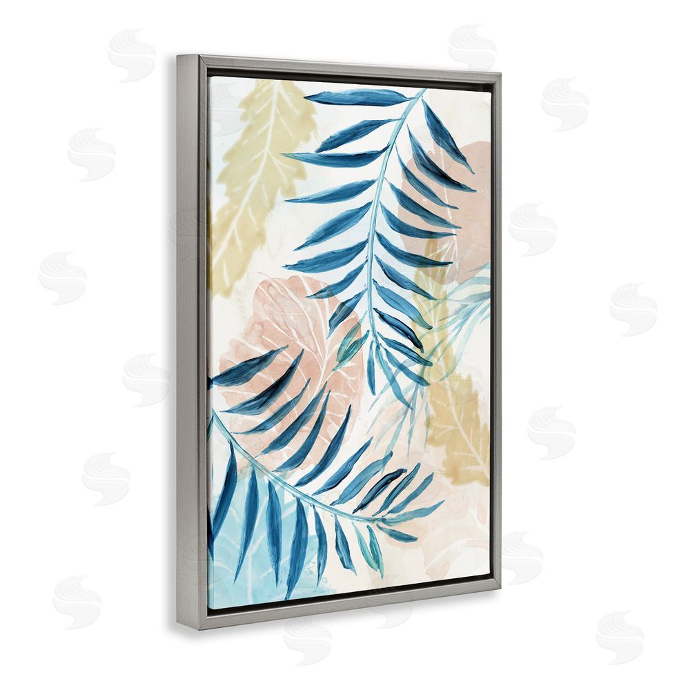 Nan Palm Fronds in Pastel Haze Gray Floating Frame Canvas Wall Art Print