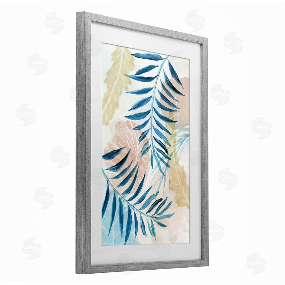Nan Palm Fronds in Pastel Haze Gray Framed Print Under Glass Wall Art