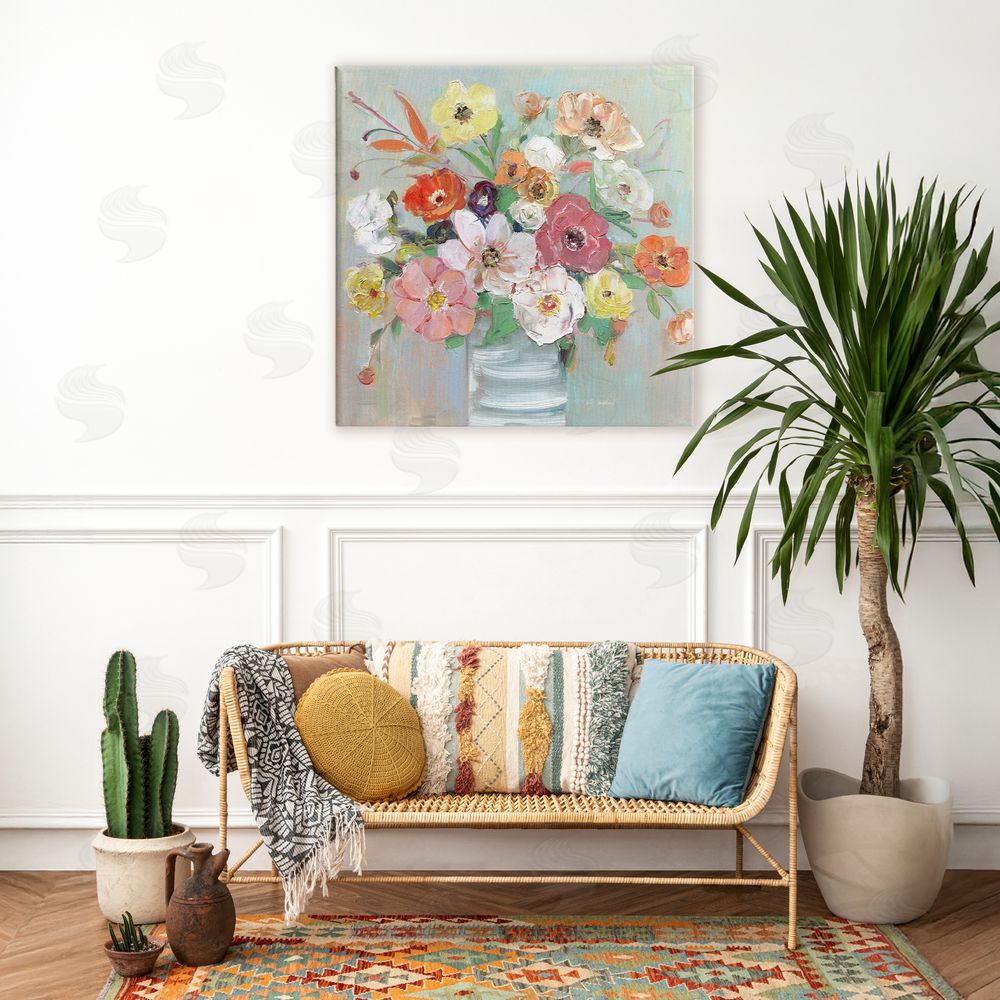Sally Swatland Energetic Blossom Bouquet Stretched Canvas Wall Art in Room