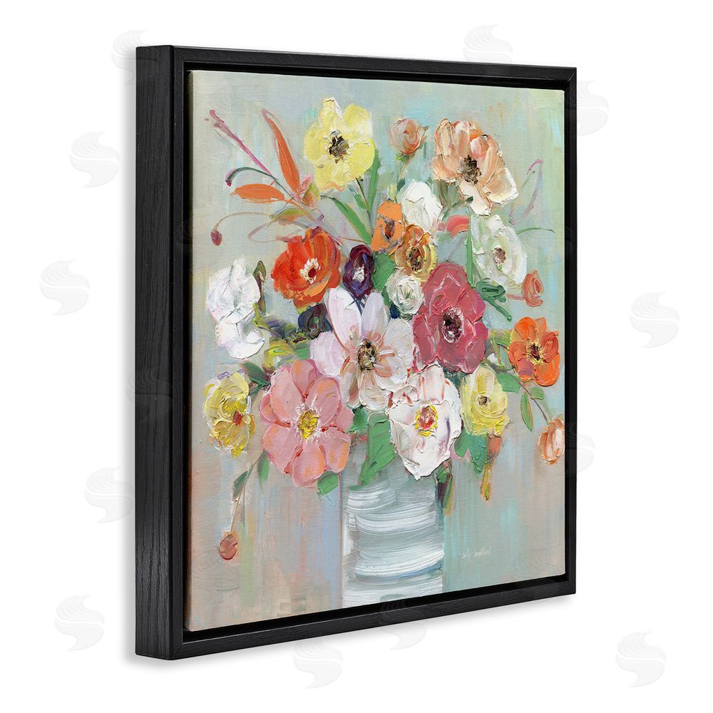 Sally Swatland Energetic Blossom Bouquet Black Floating Frame Canvas Wall Art Print