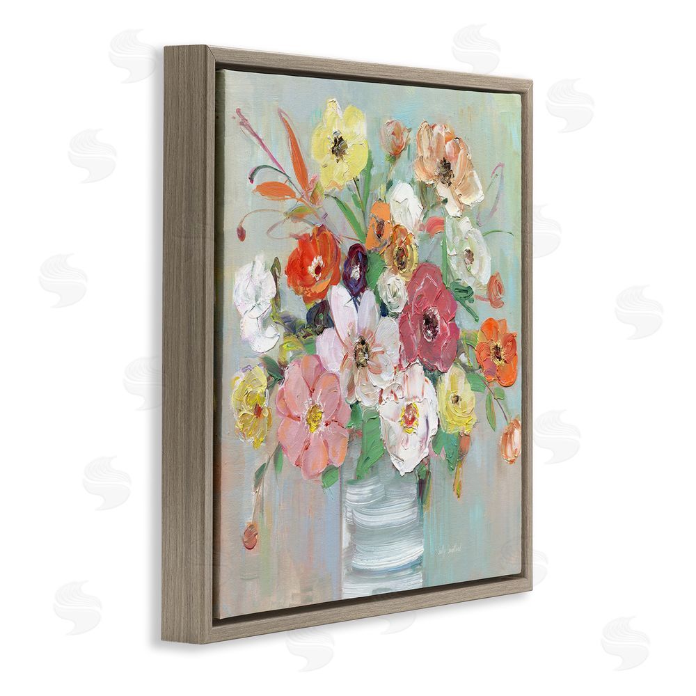 Sally Swatland Energetic Blossom Bouquet Brown Floating Frame Canvas Wall Art Print