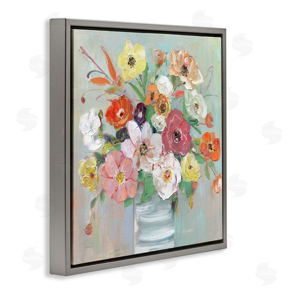 Sally Swatland Energetic Blossom Bouquet Gray Floating Frame Canvas Wall Art Print